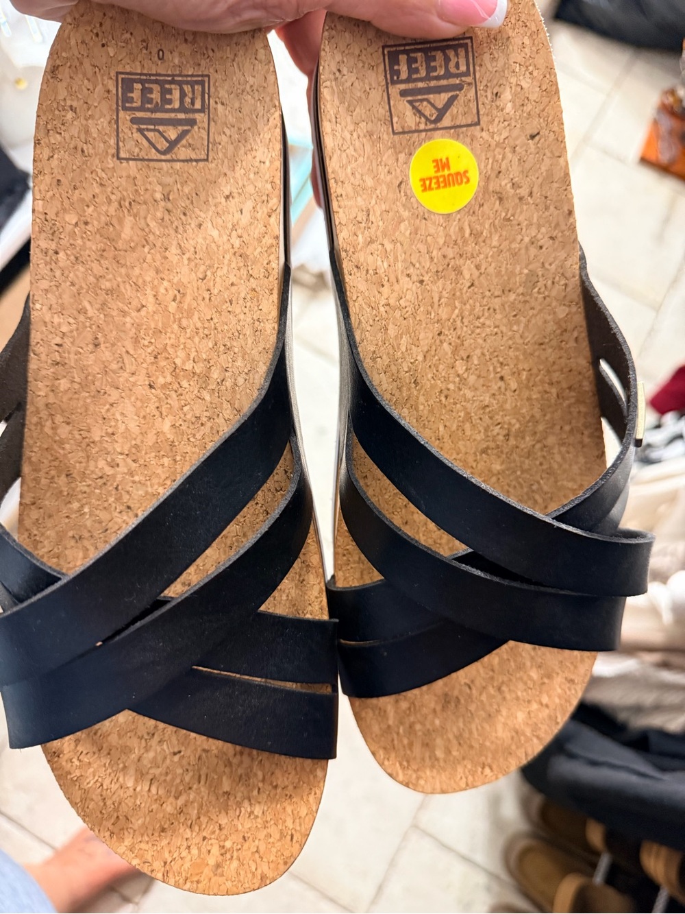 Reef Women’s Black Cork Footbed Slide Sandals with Cross Straps - Picture 8 of 9